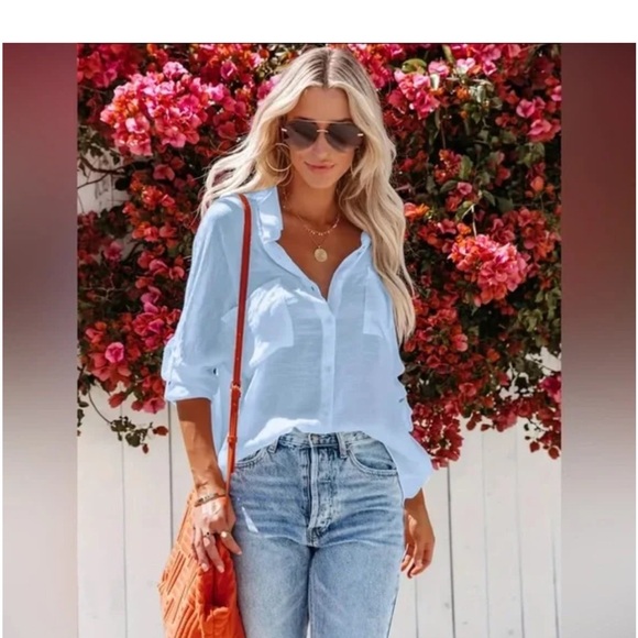 BREEZY LANE BUTTON FRONT SHIRT & COVER-UP - Picture 2 of 14